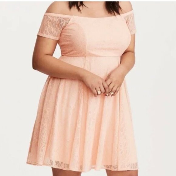 Torrid Blush Pink Lace Off Shoulder Fit and Flare Dress Size 20 - Picture 1 of 12